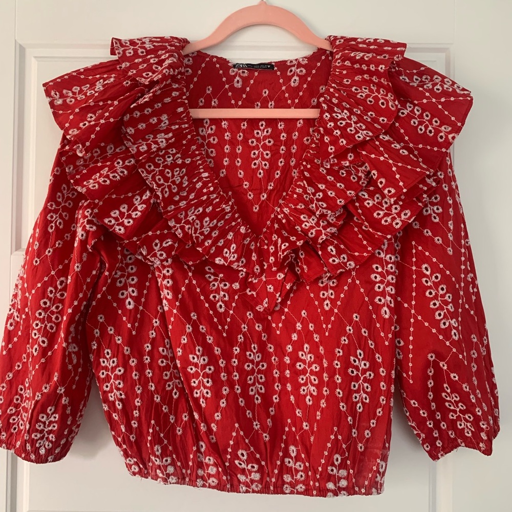 Zara embroidered top. Size L. Worn once.